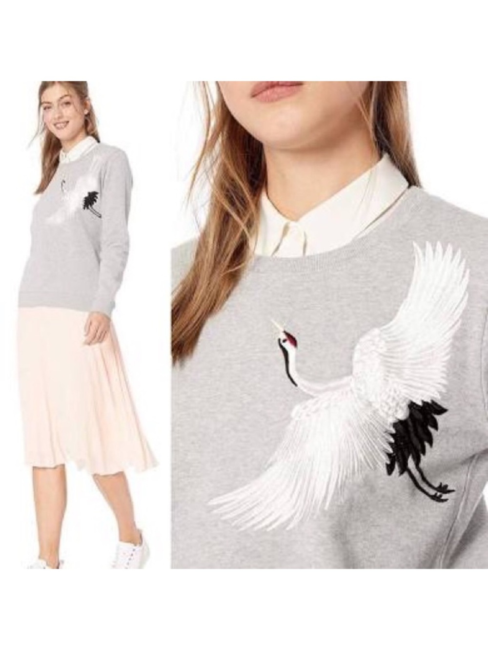 Y2K Lucky Brand Embroidered Crane Sweatshirt size M